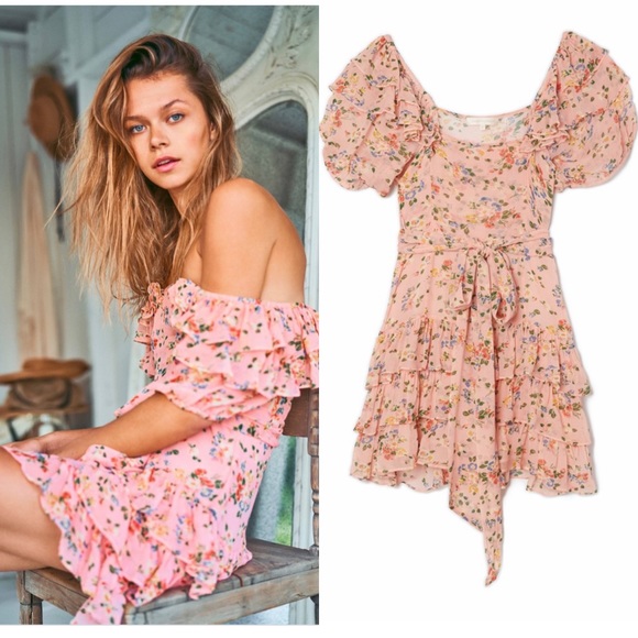 Loveshackfancy Kimbra ruffle floral peach orange floral size 4 - Picture 2 of 16